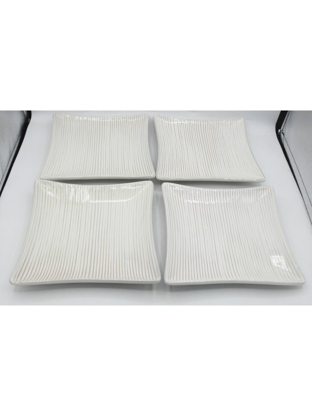 Molde Portugal Beige Ribbed Square Salad Dessert Plates Set of 4 Texture Redware